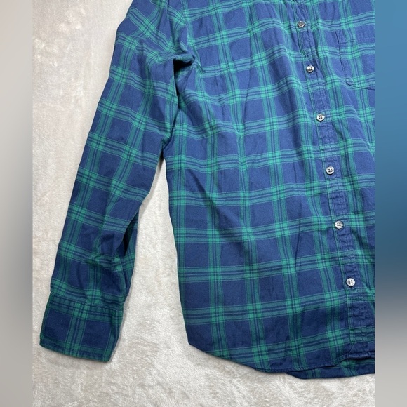 J.Crew Factory Women’s Lightweight Flannel Boy Fit Green Blue Plaid Button Top L - Picture 2 of 13